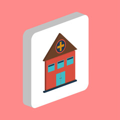 Hospital Simple vector icon. Illustration symbol design template for web mobile UI element. Perfect color isometric pictogram on 3d white square. Hospital icons for business project.