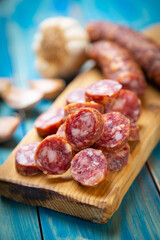 Slices of cured meat sausage