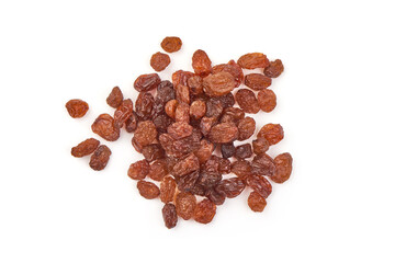 Sweet dried raisins, close-up, isolated on white background