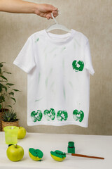 Printing of stamps. handmade with an exclusive print on clothes. step-by-step instruction