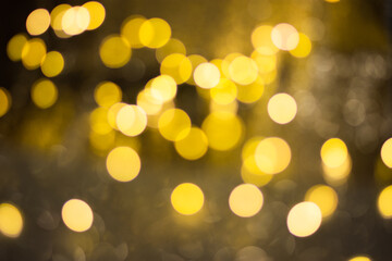 Golden bokeh, blurred background, christmas background.