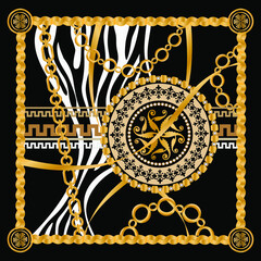 Seamless pattern decorated with precious stones, gold chains and pearls.	