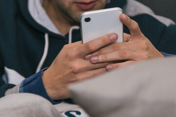 close-up of hands with mobile phone
