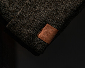 Gray Beanie With Leather Logo Patch