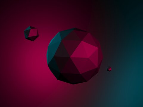 Triangular atomic structure, 3d rendering illustration