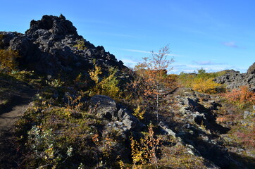 Dimmuborgir, volcanic caves, rock formations, Akureyri, Northern Iceland, Hverfjall volcano