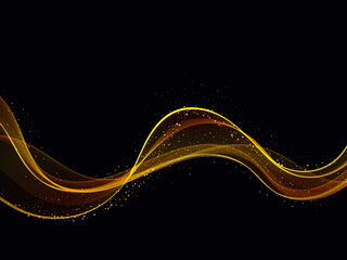 Shiny abstract gold stripe on dark background Golden moving wave with glow and glitter effect