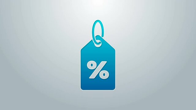 Blue line Discount percent tag icon isolated on grey background. Shopping tag sign. Special offer sign. Discount coupons symbol. 4K Video motion graphic animation