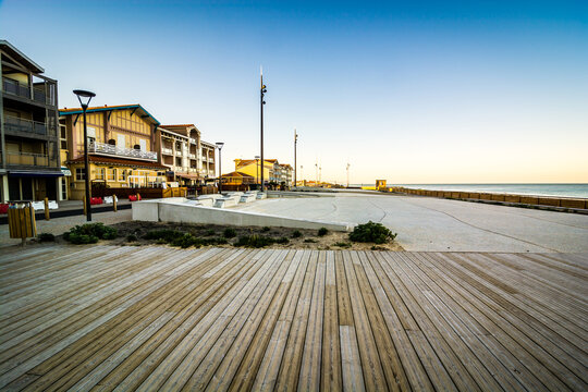 Mimizan Plage, France - April 06, 2020. Architectre by the beach on the shore of Atlantic ocean 