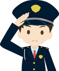 敬礼する可愛い警備員の上半身イラスト