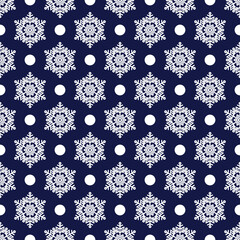 Snowflake seamless pattern. Vector Christmas winter background. White and dark blue color theme