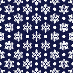 Snowflake seamless pattern. Vector Christmas winter background. White and dark blue color theme