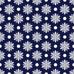 Snowflake seamless pattern. Vector Christmas winter background. White and dark blue color theme