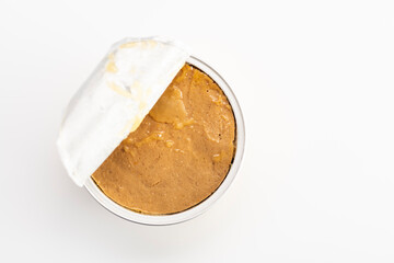 Wet pet food. Pate for cat or dog isolated on white