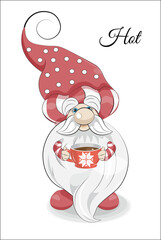 cute gnome with big lollipop and cup