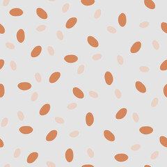Granola print - healthy food. Geometric seamless pattern with orange and beige ovals on a grey isolated background. Graphic dots, peas, uneven edges. Great for fabric, wallpaper, textile, wrapping. - 399363733