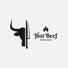 Bull head with knife logo. Beef logo on white - 399364364