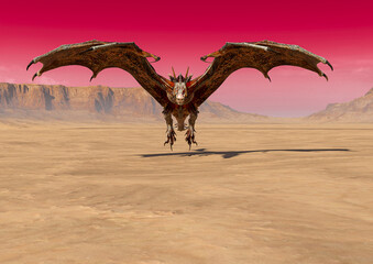 dragon is taking off on desert © DM7