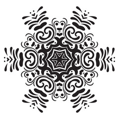 Snowflake. Mandala. Decorative round ornaments. Weave Indian design elements. Yoga logos. Black and white vector illustration