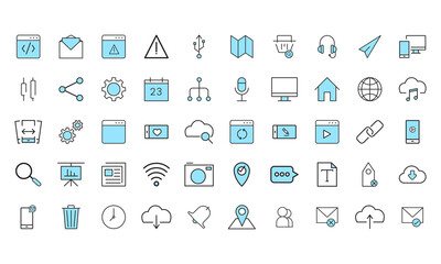 Isolated set group of computers tecnology online icon- Vector