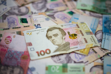 Kyiv, Ukraine 12.04.2020: Banknote of the Ukrainian national currency hryvnia. Cash of the National Bank of Ukraine.