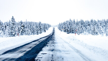 ice roads in northern Sweden - beautiful white winter wonder land 
