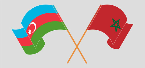 Crossed and waving flags of Azerbaijan and Morocco