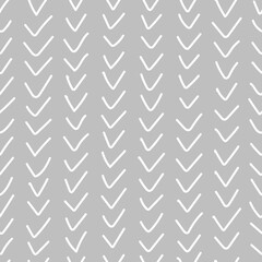 Abstract seamless pattern. Simple repeating illustration. Ornament with doodle chevron lines. White lines on gray background. Vector endless texture for wrapping paper, textile, wallpaper, fabric.