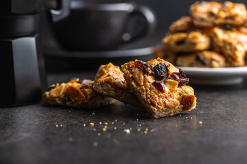 Crunchy cereal cookies with nuts and raisins