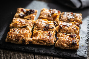 Crunchy cereal cookies with nuts and raisins