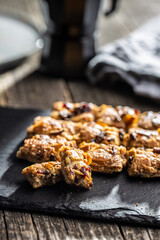 Crunchy cereal cookies with nuts and raisins