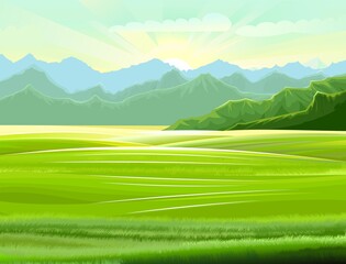 Obraz na płótnie Canvas Rural landscape. Hills and meadows. Pastures and farmland. Beautiful nature view. The horizon is distant. Country farm land plot. Illustration. Vector