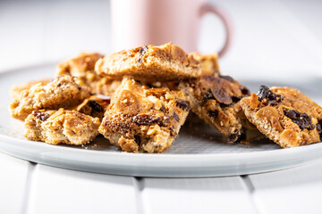 Crunchy cereal cookies with nuts and raisins