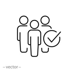Fototapeta premium membership join icon, people list check, benefit vip group, exclusive union person, thin line symbol on white background, editable stroke vector illustration eps10
