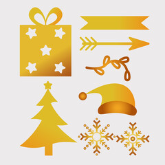 bundle of seven happy merry christmas golden icons