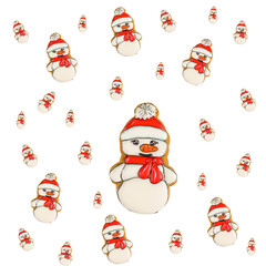 Cute snowman. Festive New Year background. New Year's and Christmas. Snowman. Isolate. Christmas pattern. Pattern