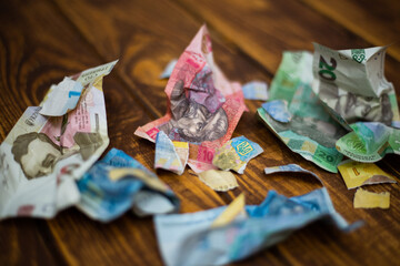 Kyiv, Ukraine 12.04.2020: Banknote of the Ukrainian national currency hryvnia. Cash of the National Bank of Ukraine.