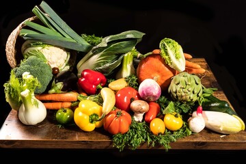 vegetables on a wooden table