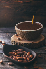 Cocoa concept with raw cacao cocoa beans
