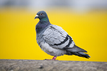 Racing Pigeon against a yellow oilseed rape background
