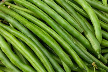 green beans background. Top view. Close Up.