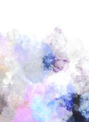 Watercolor painted background with blots and splatters. Brush stroked painting. 2D Illustration.