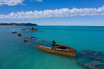 Aerial view of Tangalooma ship wrecks