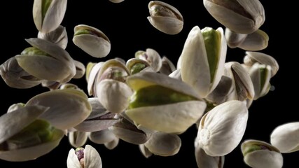 Flying of Pistachios in Black Background