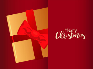 merry christmas and happy new year lettering card with golden gift