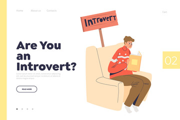 Are you introvert landing page concept with introvert boy sitting and reading book