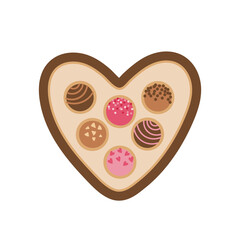 Open heart shaped box with chocolates. Valentine's day vector illustration. 