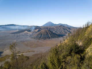 Aerial view of Mount Bromo volcano (Gunung Bromo) in Bromo Tengger Semeru National Park, East Java, Indonesia