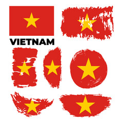 Grunge brush stroke with Vietnam national flag. Style watercolor drawing.