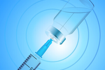 Plastic syringe with needle and bottle. Vaccination concept